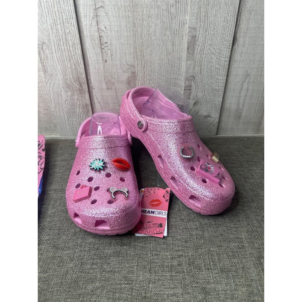 RESERVED for glitterqueen1901 Bundle of 4 Crocs Mean Girls Pink Glitter Clogs - Picture 1 of 13